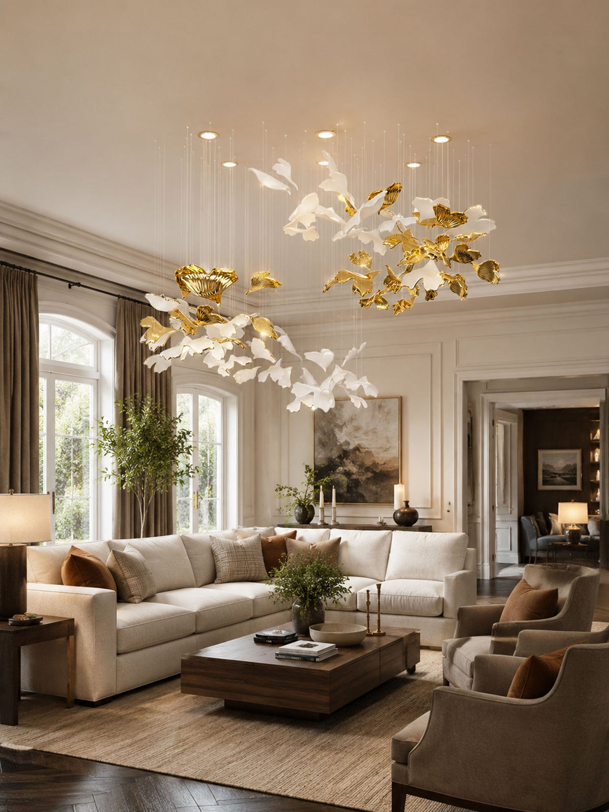 Ginkgo Leaf LED Chandelier – Modern Custom Pendant Light for Grand Interiors