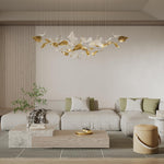Linden Leaves Crystal LED Chandelier | Modern Linear Pendant Light for Dining Room and Foyer