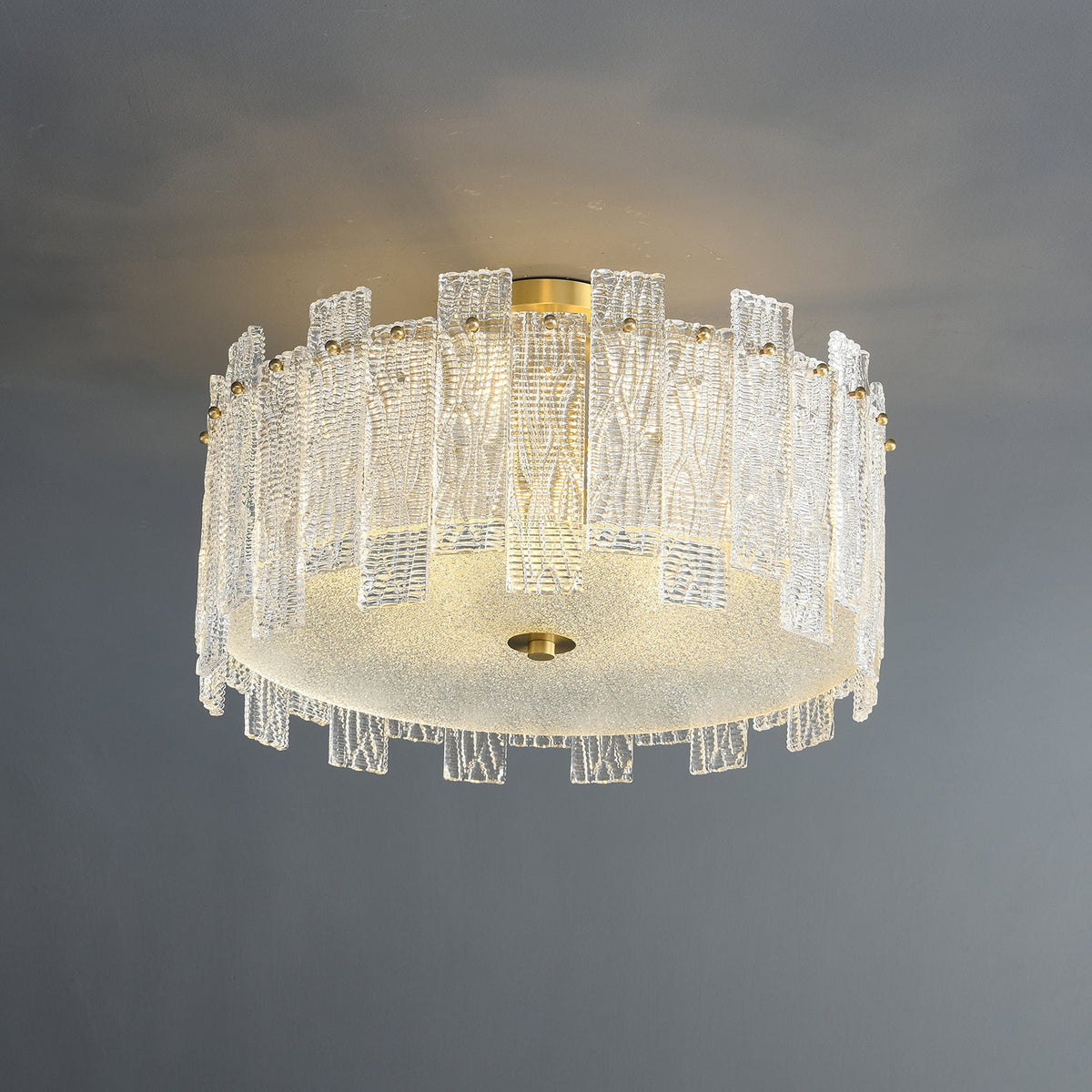 Glacier Cascade Brass and Glass Semi Flush Ceiling Light for Modern Interiors