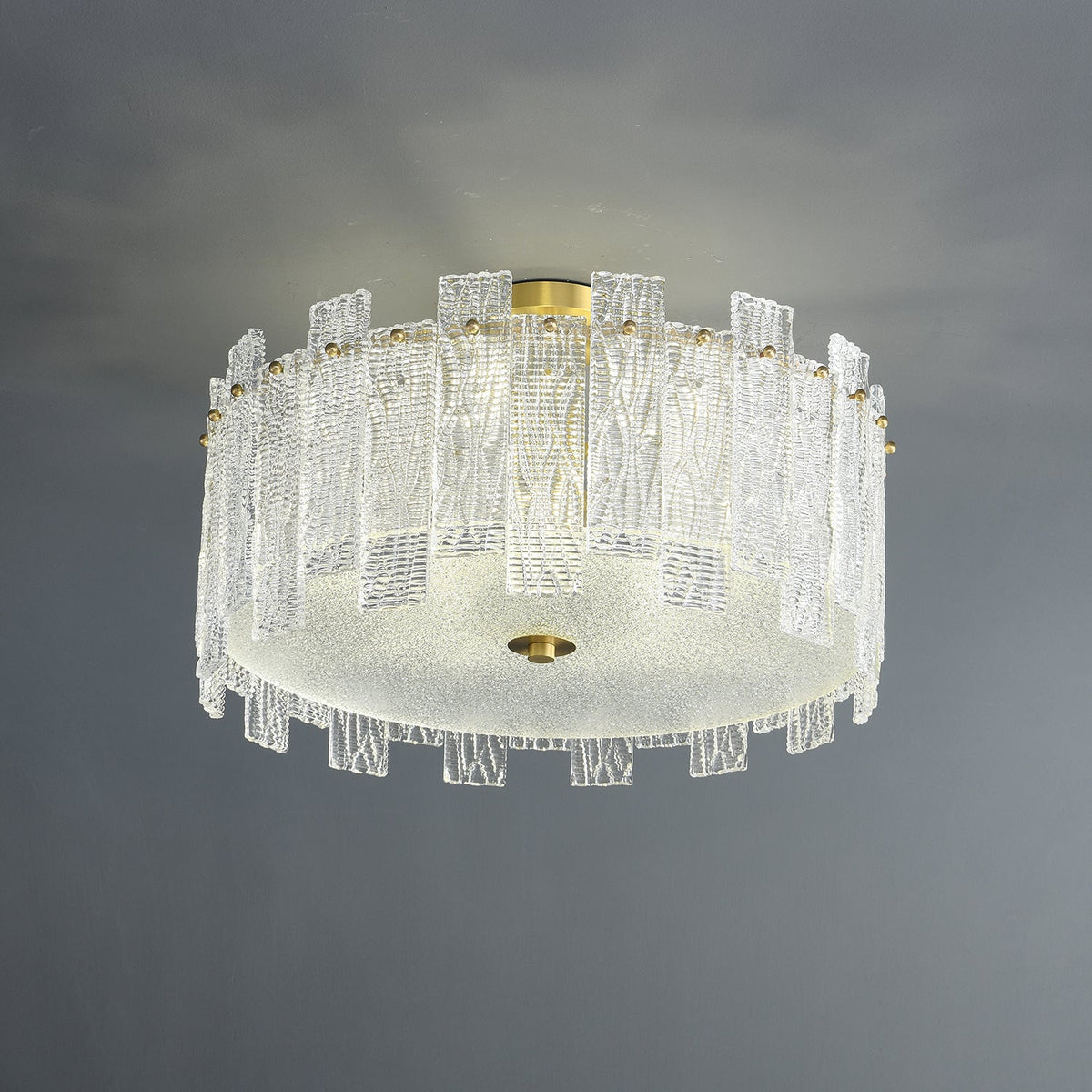 Glacier Cascade Brass and Glass Semi Flush Ceiling Light for Modern Interiors
