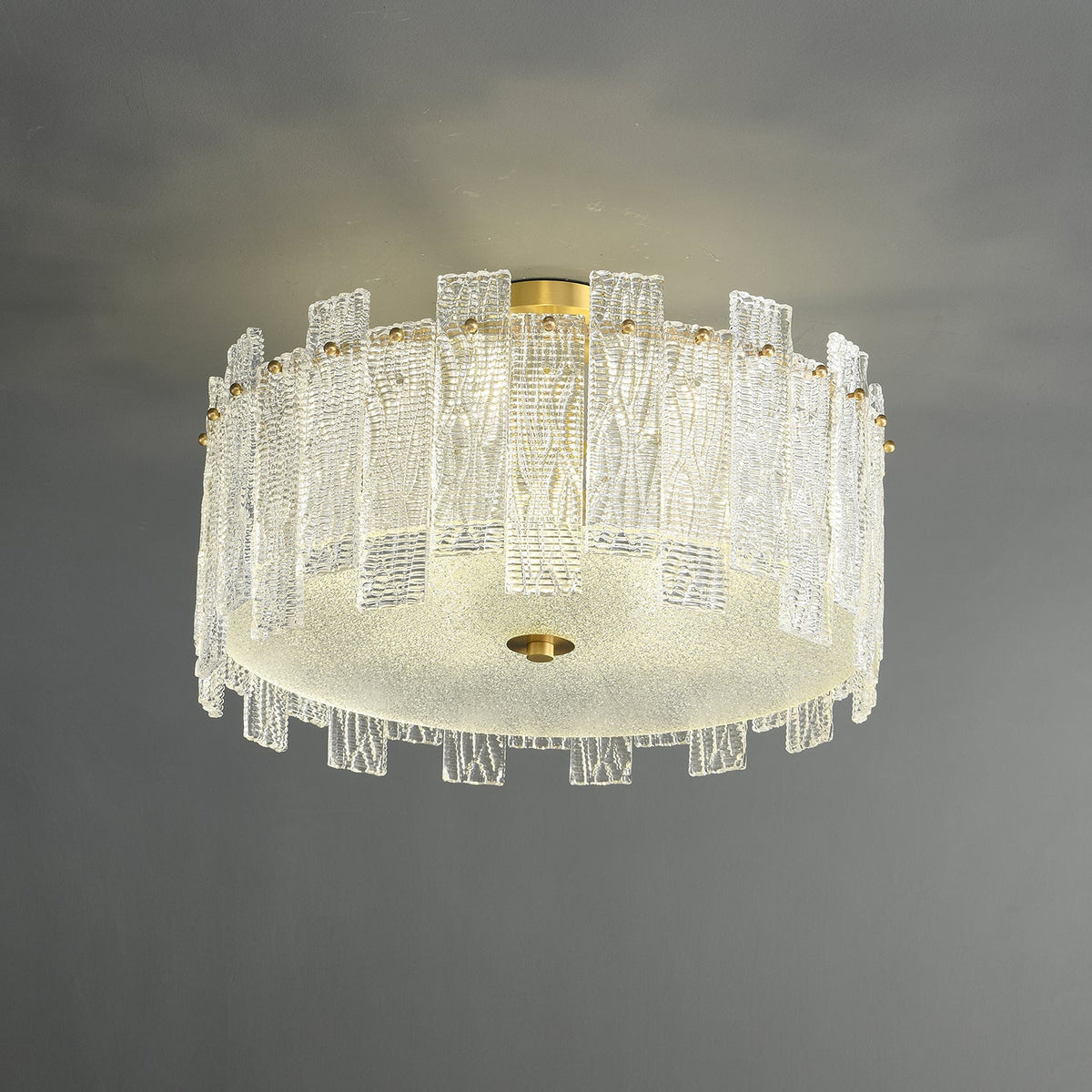 Glacier Cascade Brass and Glass Semi Flush Ceiling Light for Modern Interiors