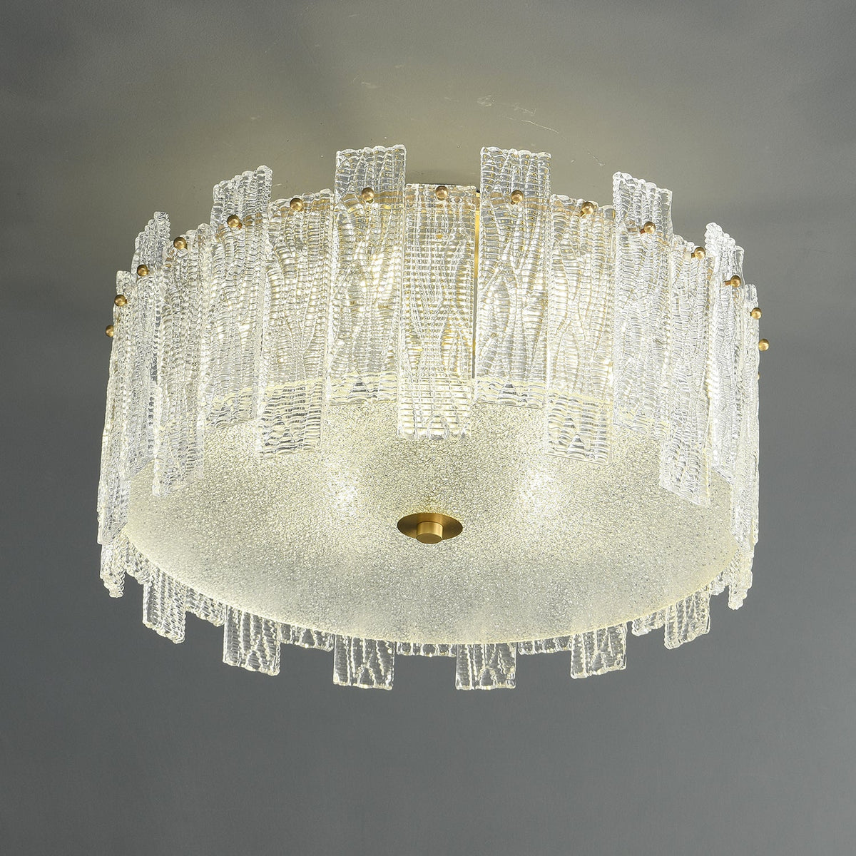 Glacier Cascade Brass and Glass Semi Flush Ceiling Light for Modern Interiors