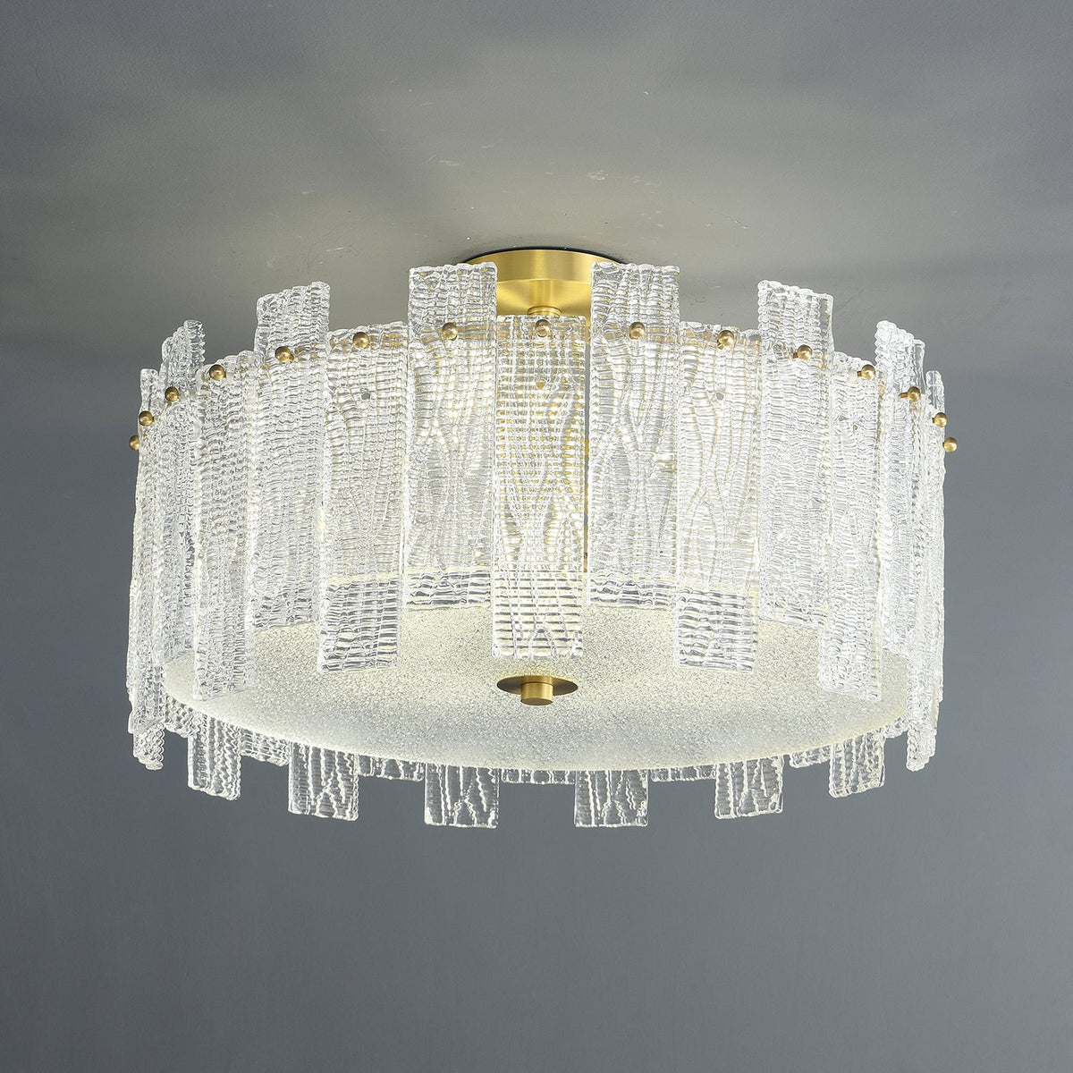 Glacier Cascade Brass and Glass Semi Flush Ceiling Light for Modern Interiors