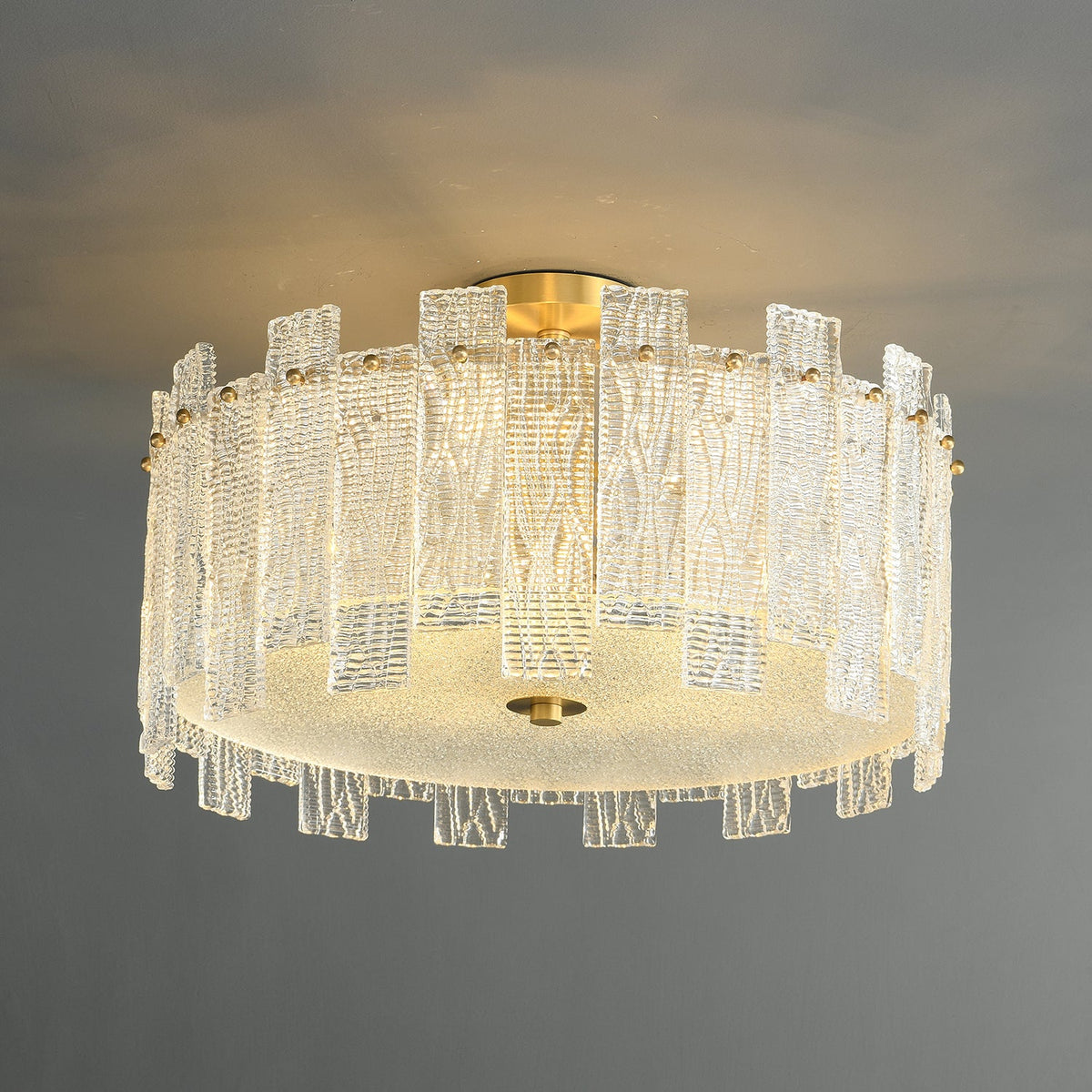 Glacier Cascade Brass and Glass Semi Flush Ceiling Light for Modern Interiors