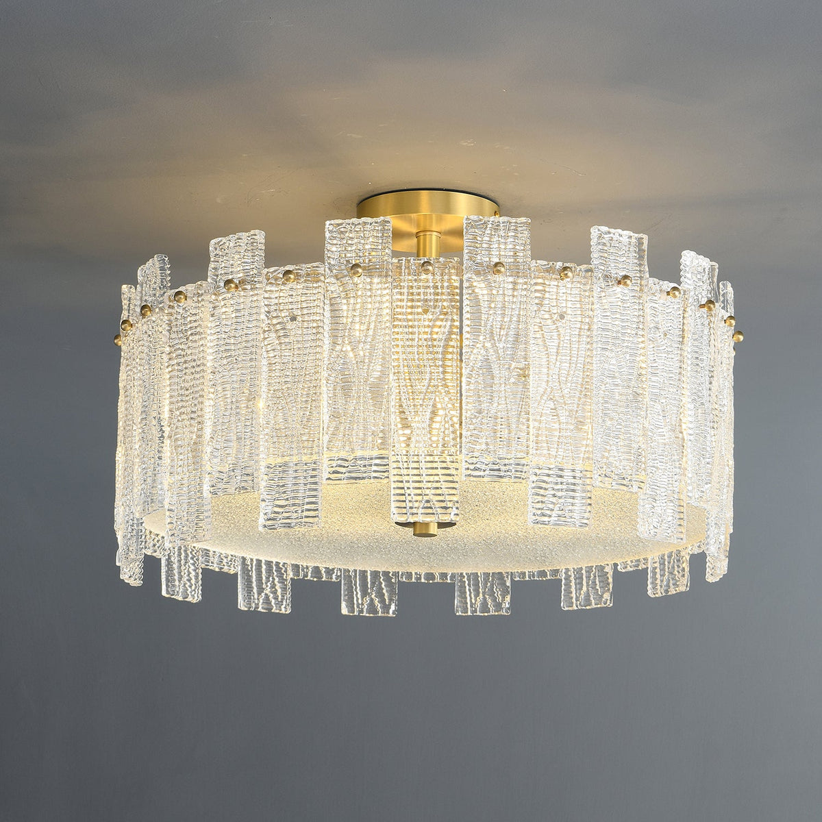 Glacier Cascade Brass and Glass Semi Flush Ceiling Light for Modern Interiors
