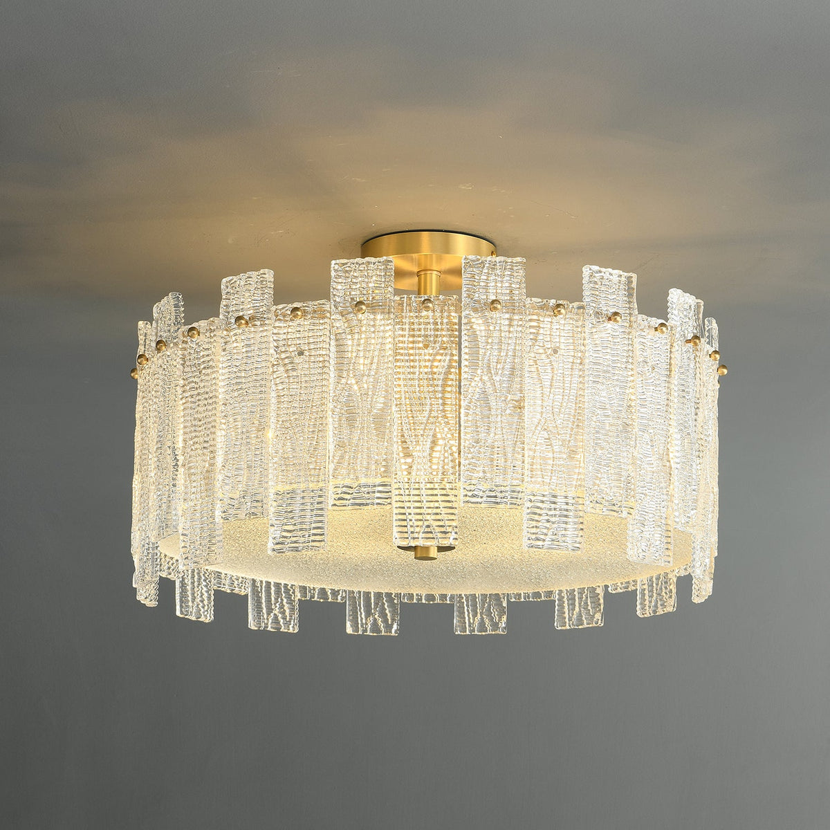 Glacier Cascade Brass and Glass Semi Flush Ceiling Light for Modern Interiors