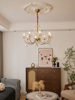 Glamour Pearl Crystal Chandelier for Dining Room and Living Room, Gold Brass LED Ceiling Light