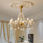 Glamour Pearl Crystal Chandelier for Dining Room and Living Room, Gold Brass LED Ceiling Light
