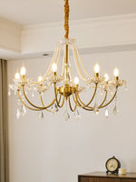 Glamour Pearl Crystal Chandelier for Dining Room and Living Room, Gold Brass LED Ceiling Light