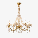 Glamour Pearl Crystal Chandelier for Dining Room and Living Room, Gold Brass LED Ceiling Light
