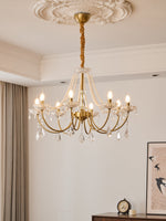 Glamour Pearl Crystal Chandelier for Dining Room and Living Room, Gold Brass LED Ceiling Light