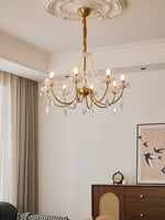 Glamour Pearl Crystal Chandelier for Dining Room and Living Room, Gold Brass LED Ceiling Light
