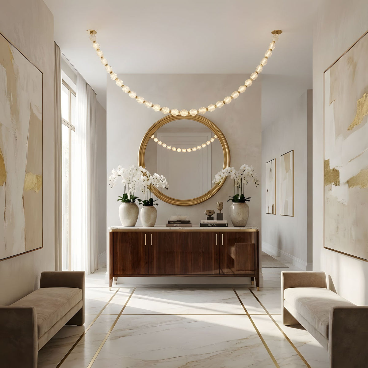 Riviere Glass Chain Chandelier – Modern Linear LED Pendant Light