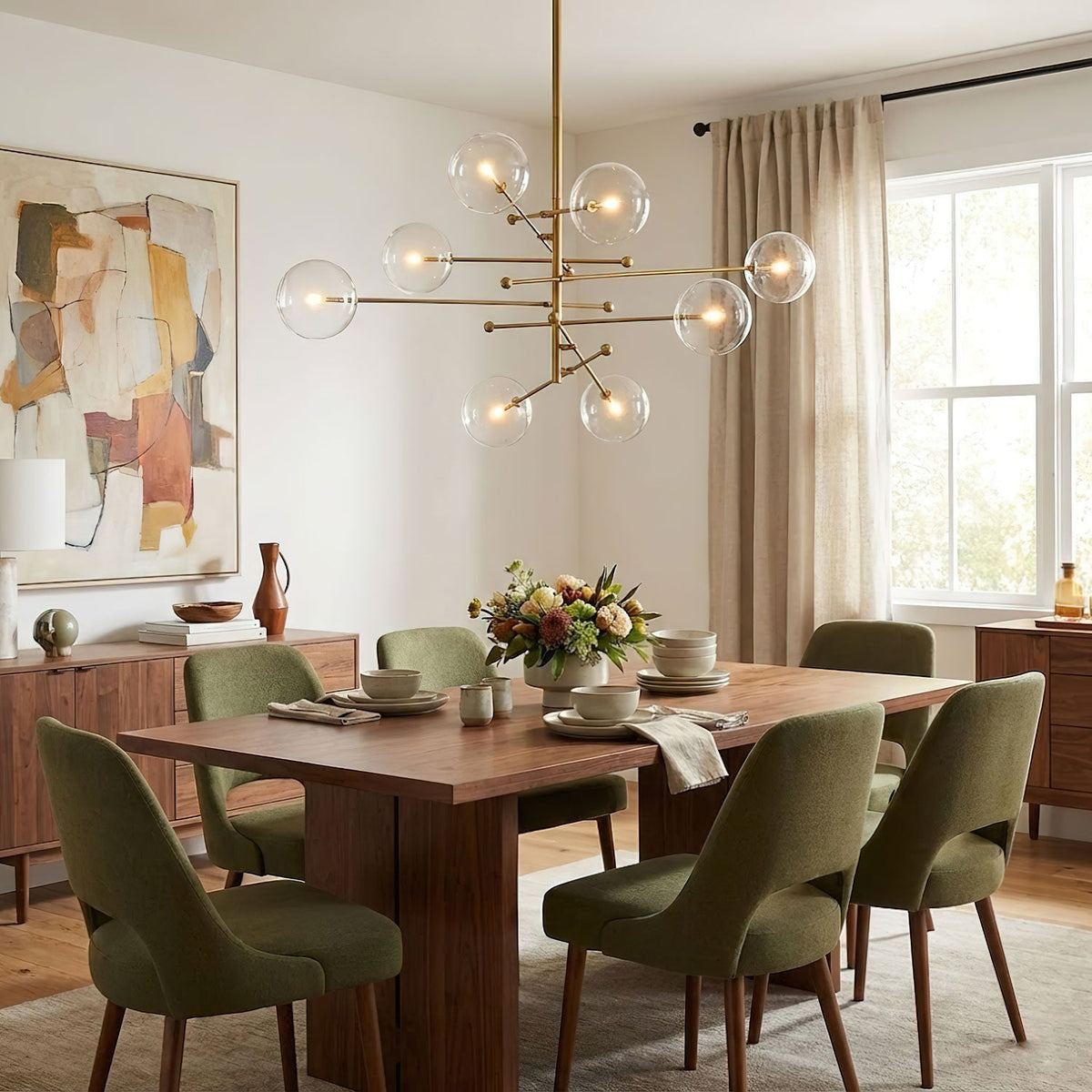 Artisan Glass Globe Mobile Chandelier in Gold, Black, or Chrome