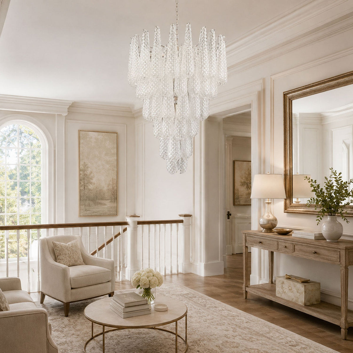 Artisan Glass Pinecone Chandelier in Nickel or Gold