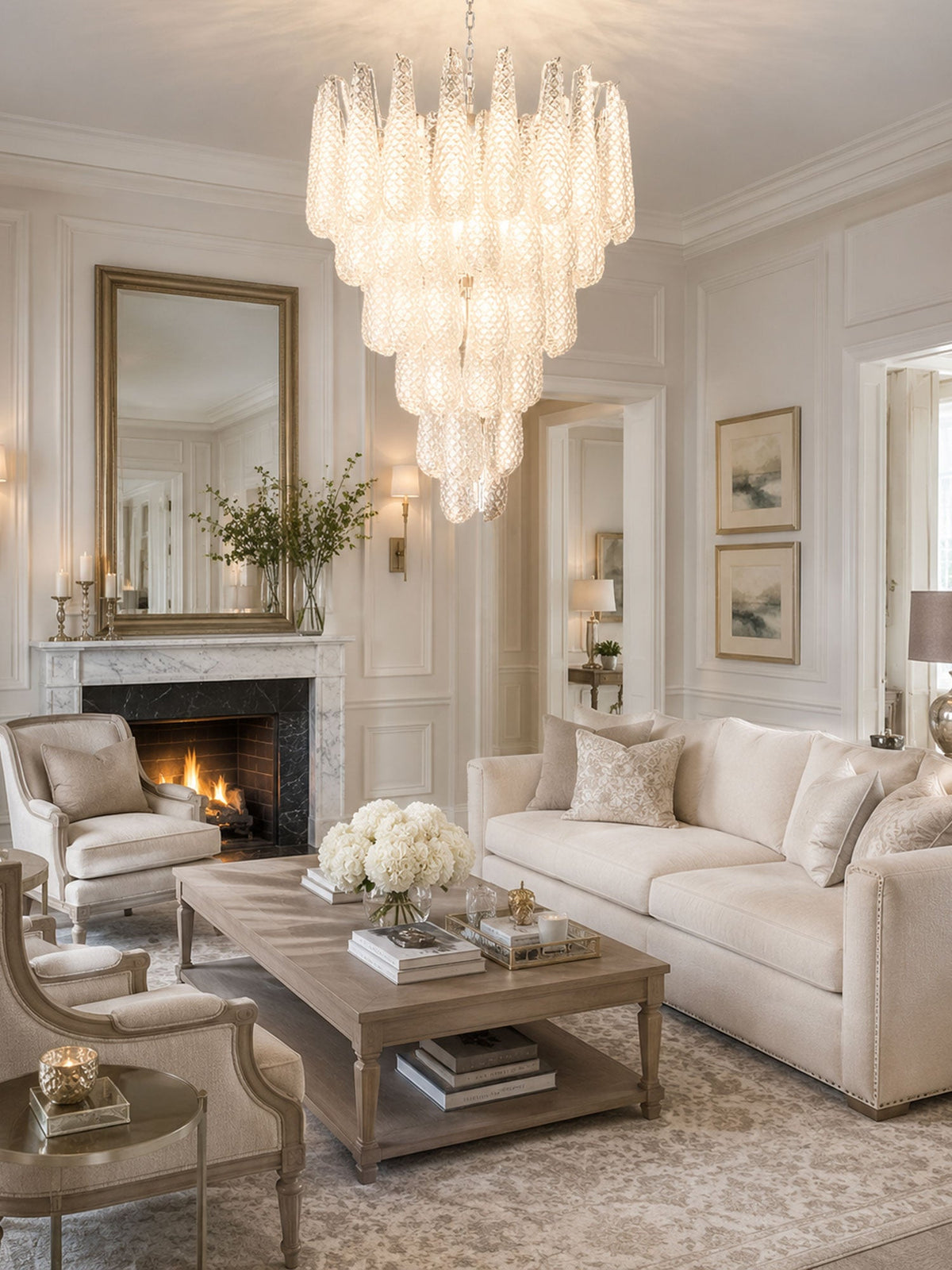 Artisan Glass Pinecone Chandelier in Nickel or Gold