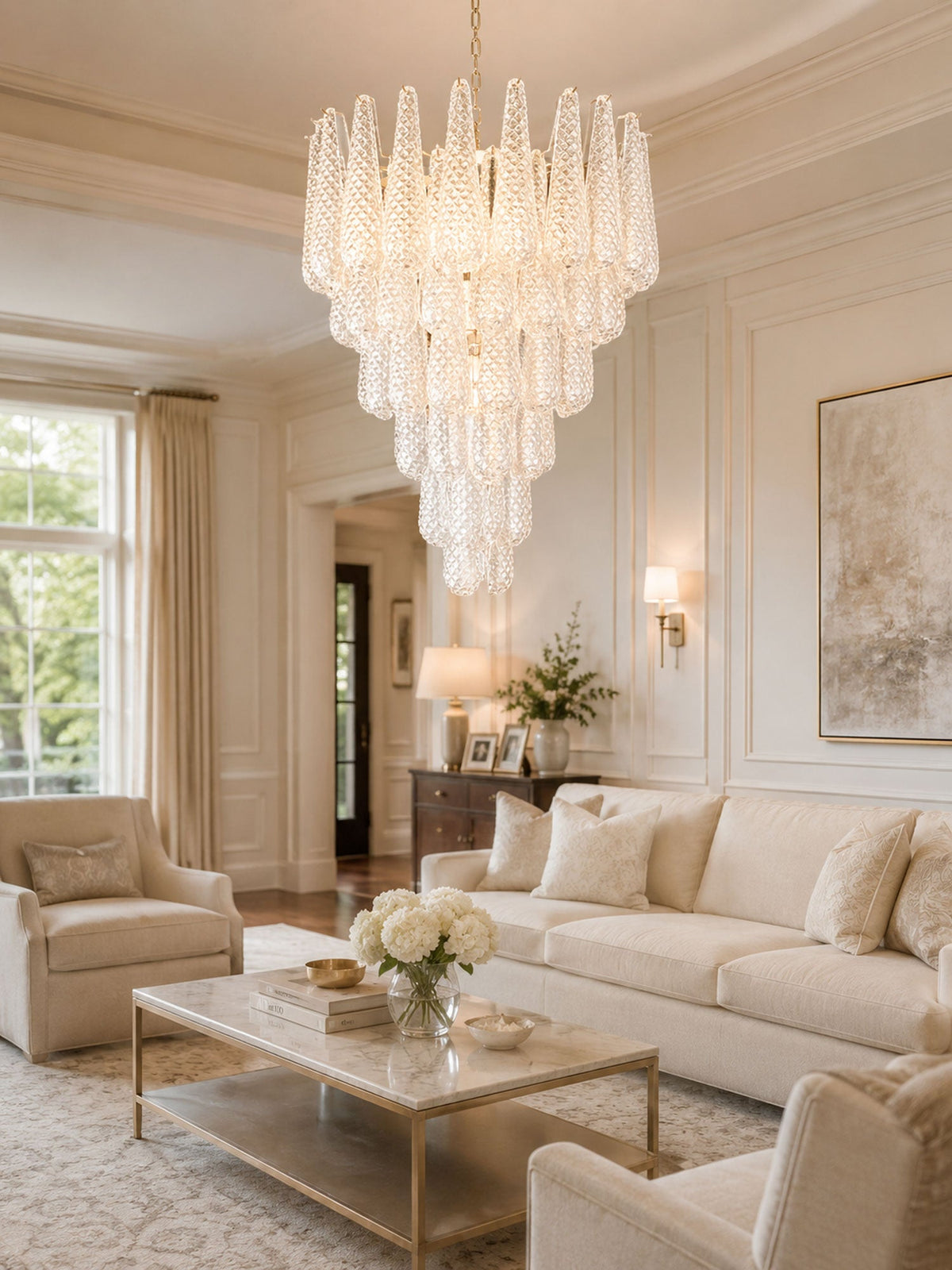 Artisan Glass Pinecone Chandelier in Nickel or Gold