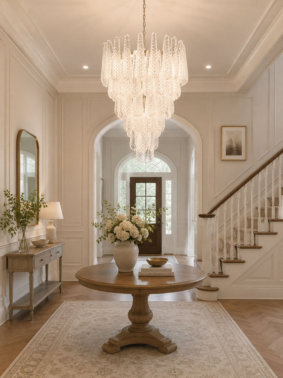 Artisan Glass Pinecone Chandelier in Nickel or Gold
