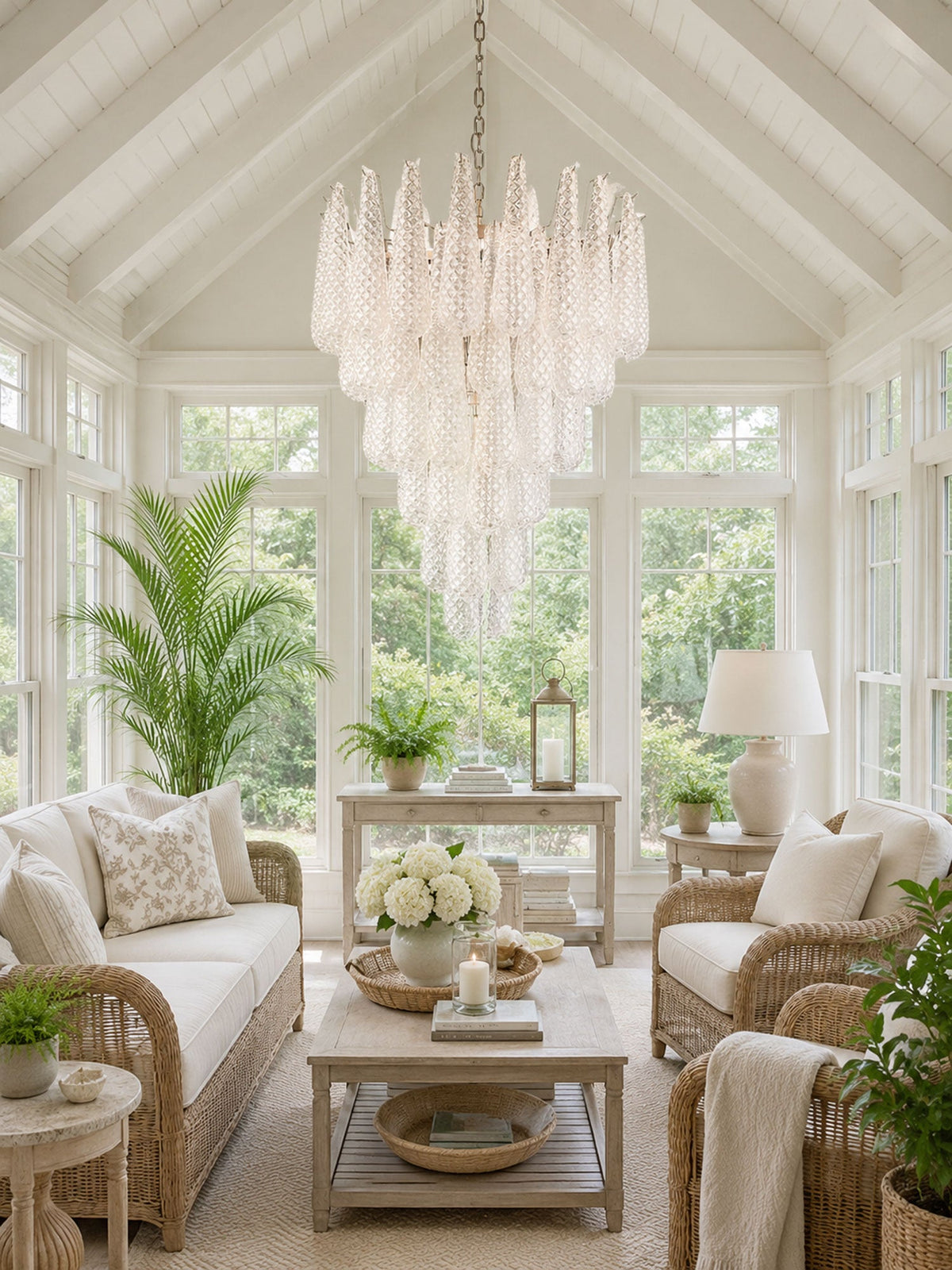 Artisan Glass Pinecone Chandelier in Nickel or Gold