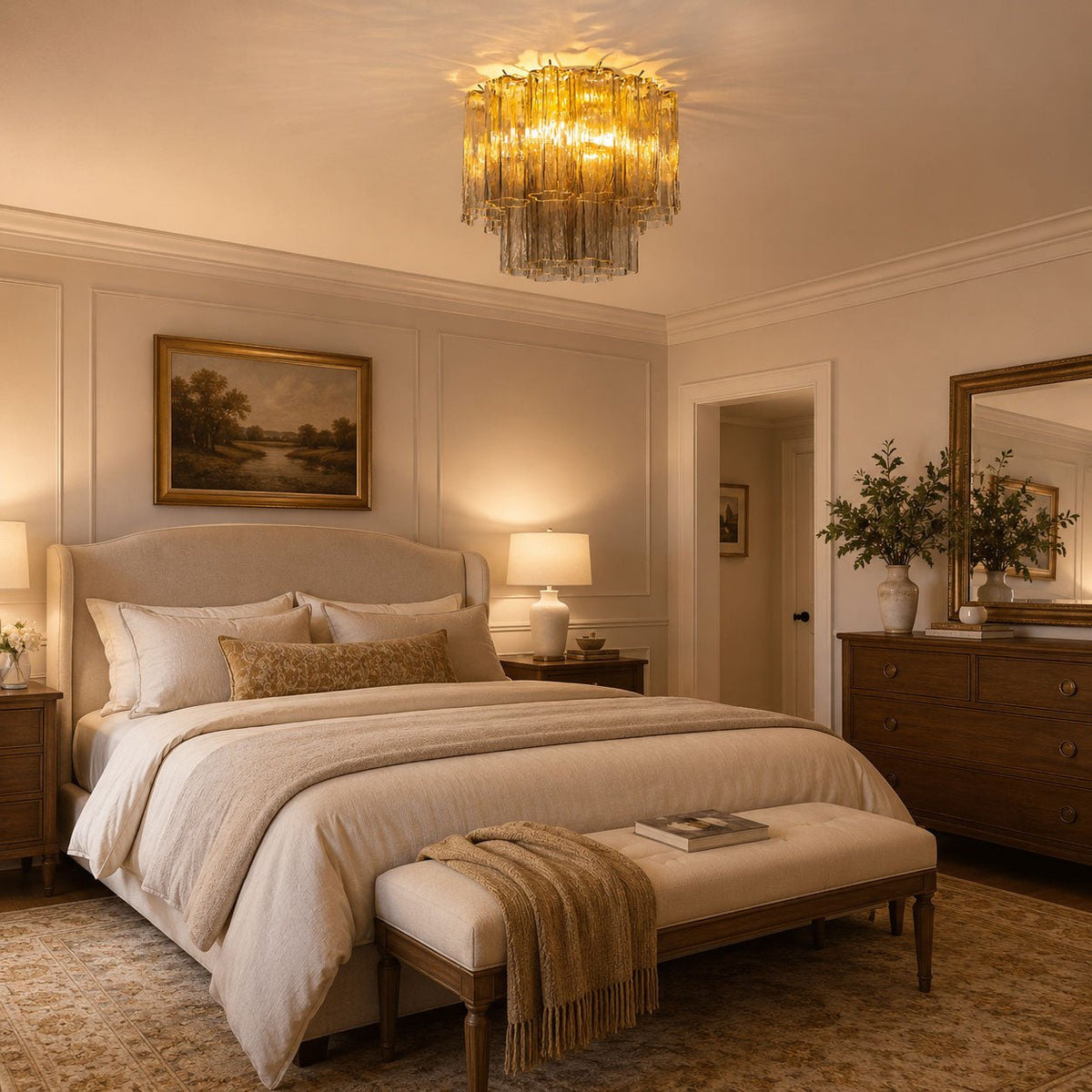 Art Glass Star Ceiling Light in Champagne Gold | Murano-Style Flush Mount