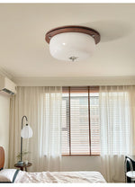Aurelia Frosted Glass Dome Ceiling Light with Walnut Wood Accents