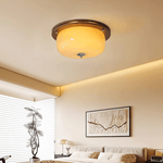 Aurelia Frosted Glass Dome Ceiling Light with Walnut Wood Accents