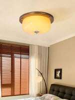 Aurelia Frosted Glass Dome Ceiling Light with Walnut Wood Accents