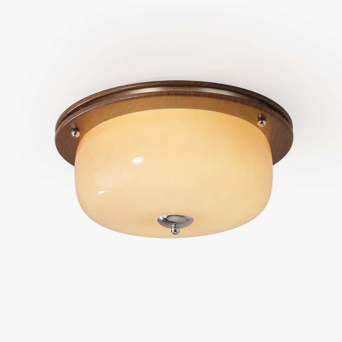 Aurelia Frosted Glass Dome Ceiling Light with Walnut Wood Accents