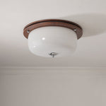 Aurelia Frosted Glass Dome Ceiling Light with Walnut Wood Accents