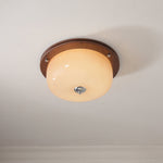 Aurelia Frosted Glass Dome Ceiling Light with Walnut Wood Accents