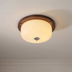 Aurelia Frosted Glass Dome Ceiling Light with Walnut Wood Accents