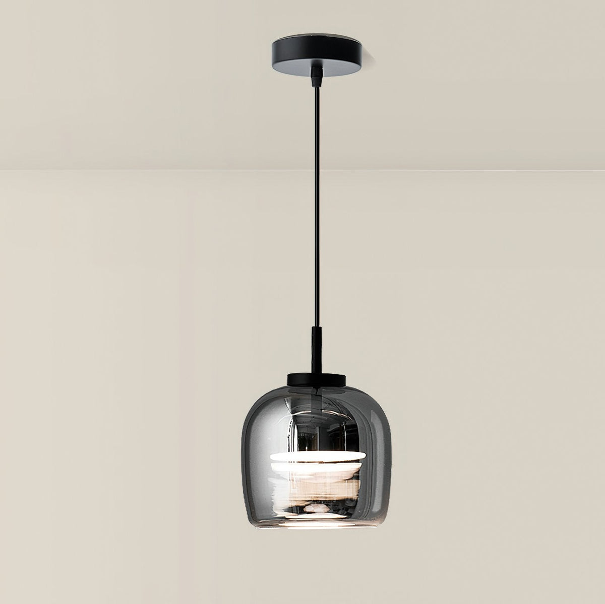 Glass Drum Shaped Pendant Light