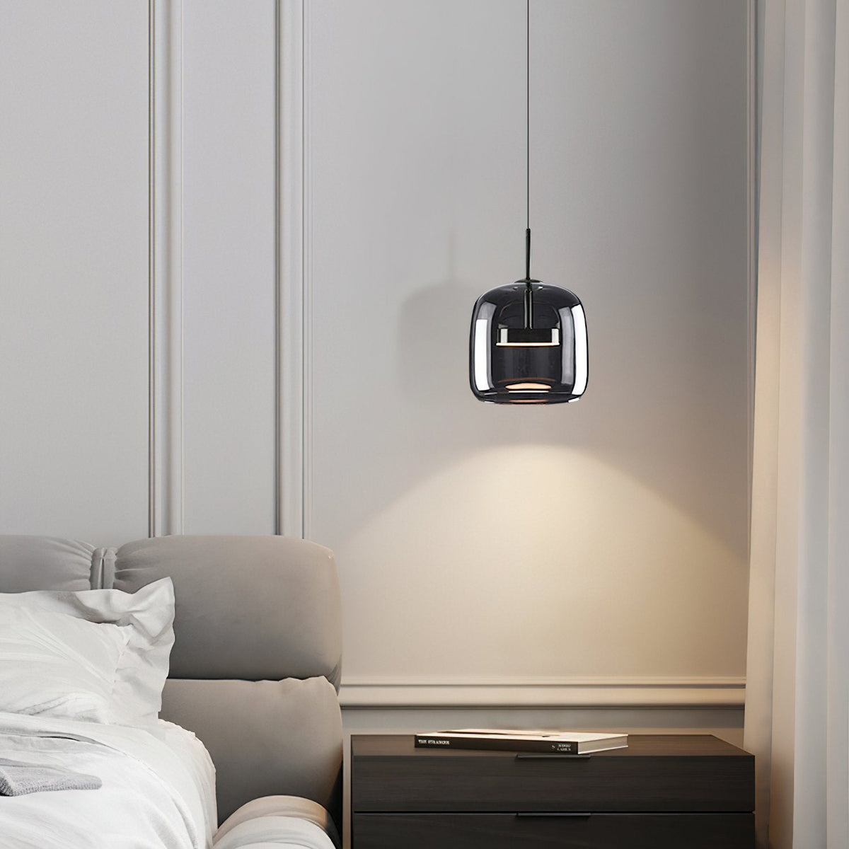 Glass Drum Shaped Pendant Light