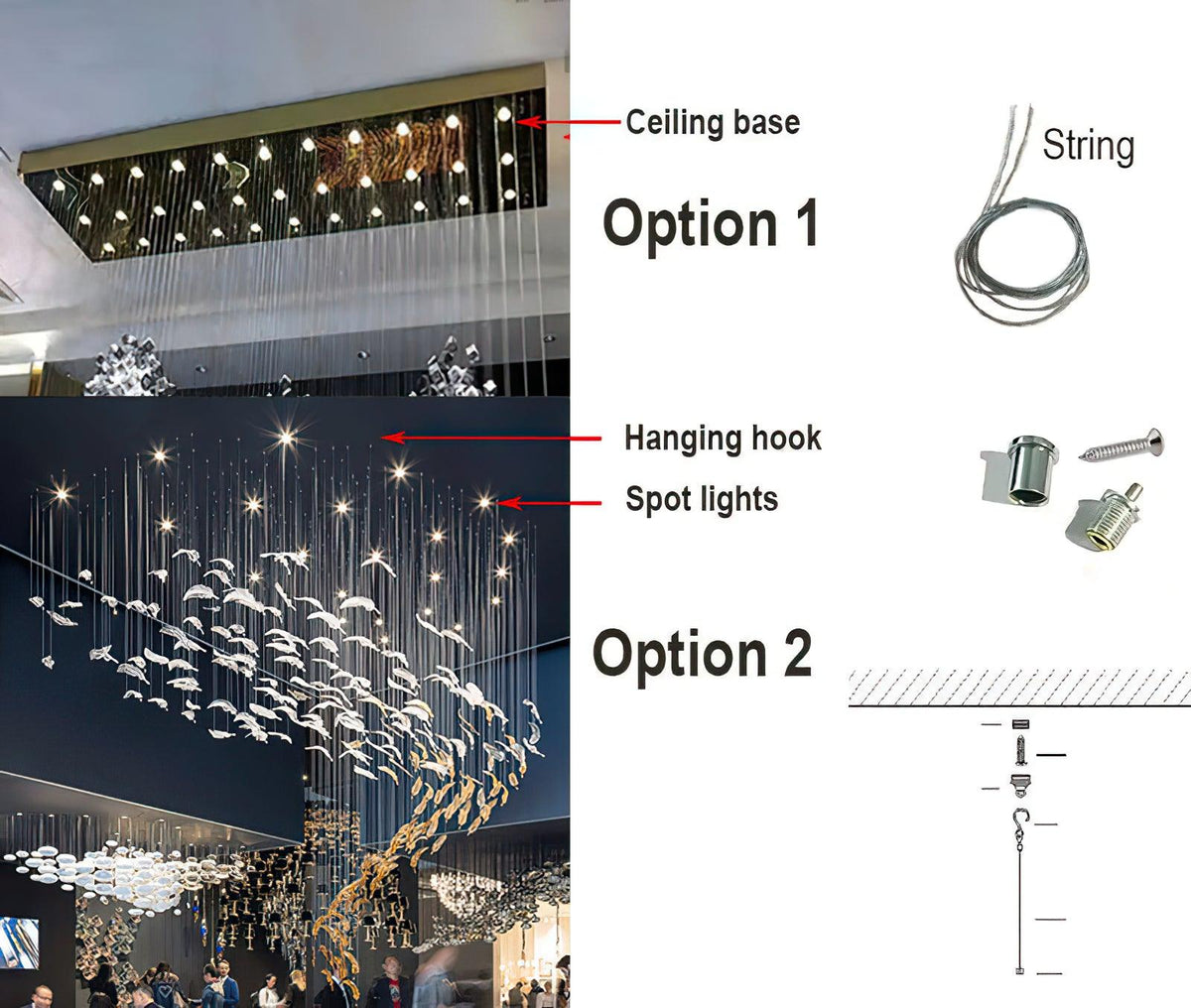 Glass Feathers Flying Chandelier — Modern LED Statement Pendant for Dining & Living Rooms
