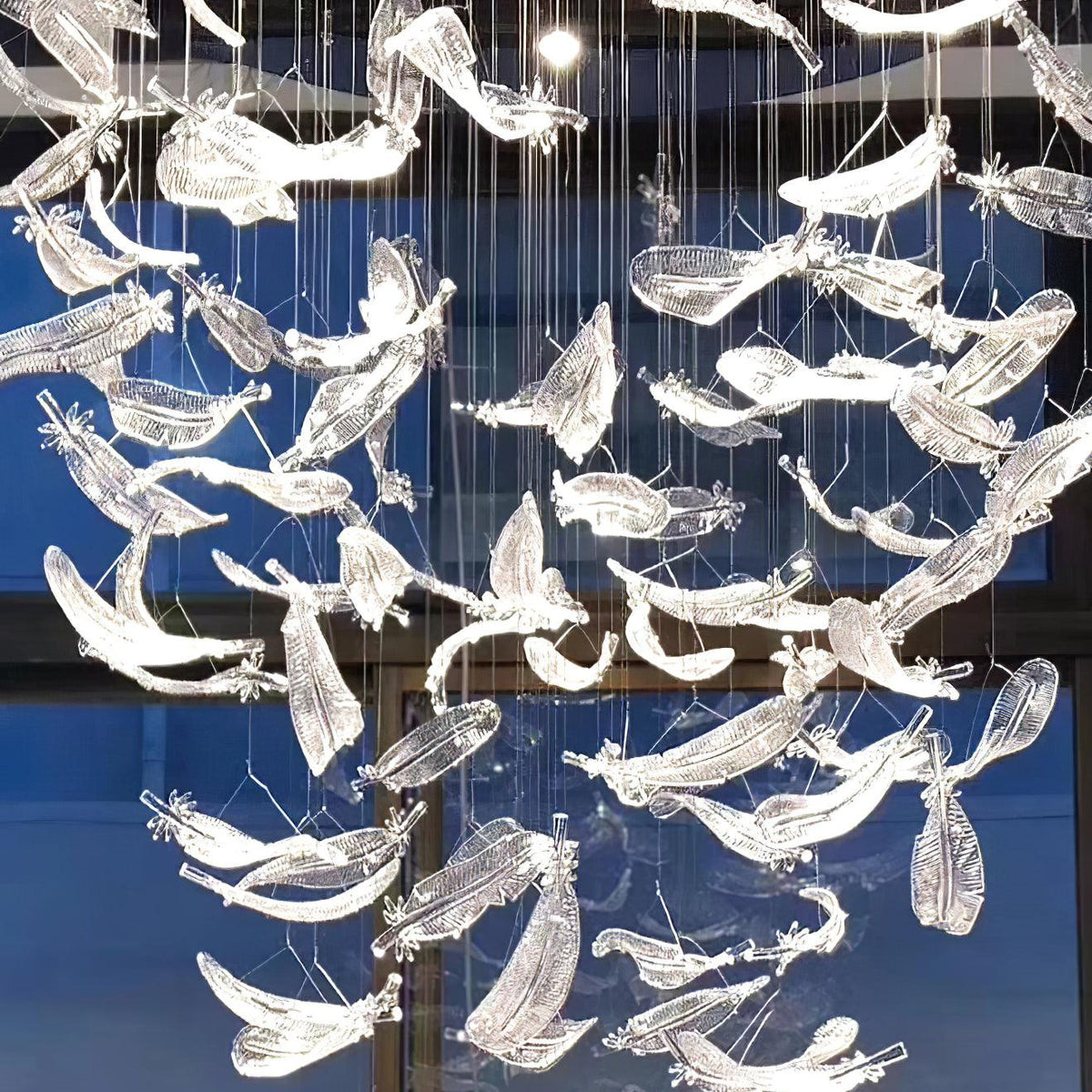 Glass Feathers Flying Chandelier — Modern LED Statement Pendant for Dining & Living Rooms