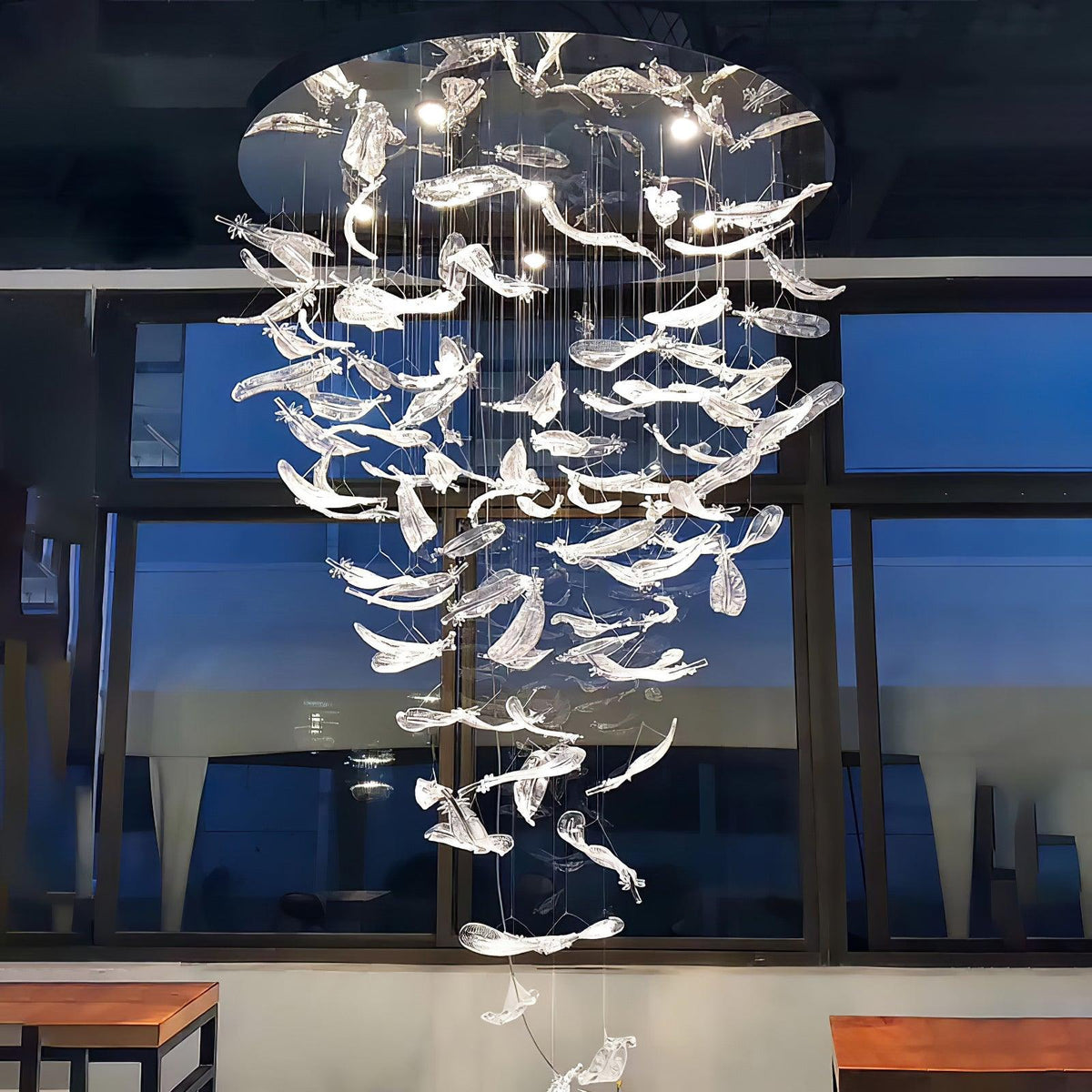 Glass Feathers Flying Chandelier — Modern LED Statement Pendant for Dining & Living Rooms