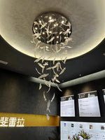 Glass Feathers Flying Chandelier — Modern LED Statement Pendant for Dining & Living Rooms