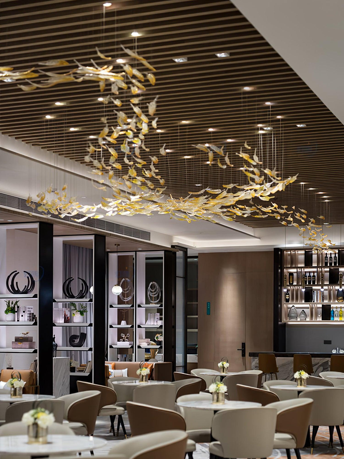 Glass Feathers Flying Chandelier — Modern LED Statement Pendant for Dining & Living Rooms