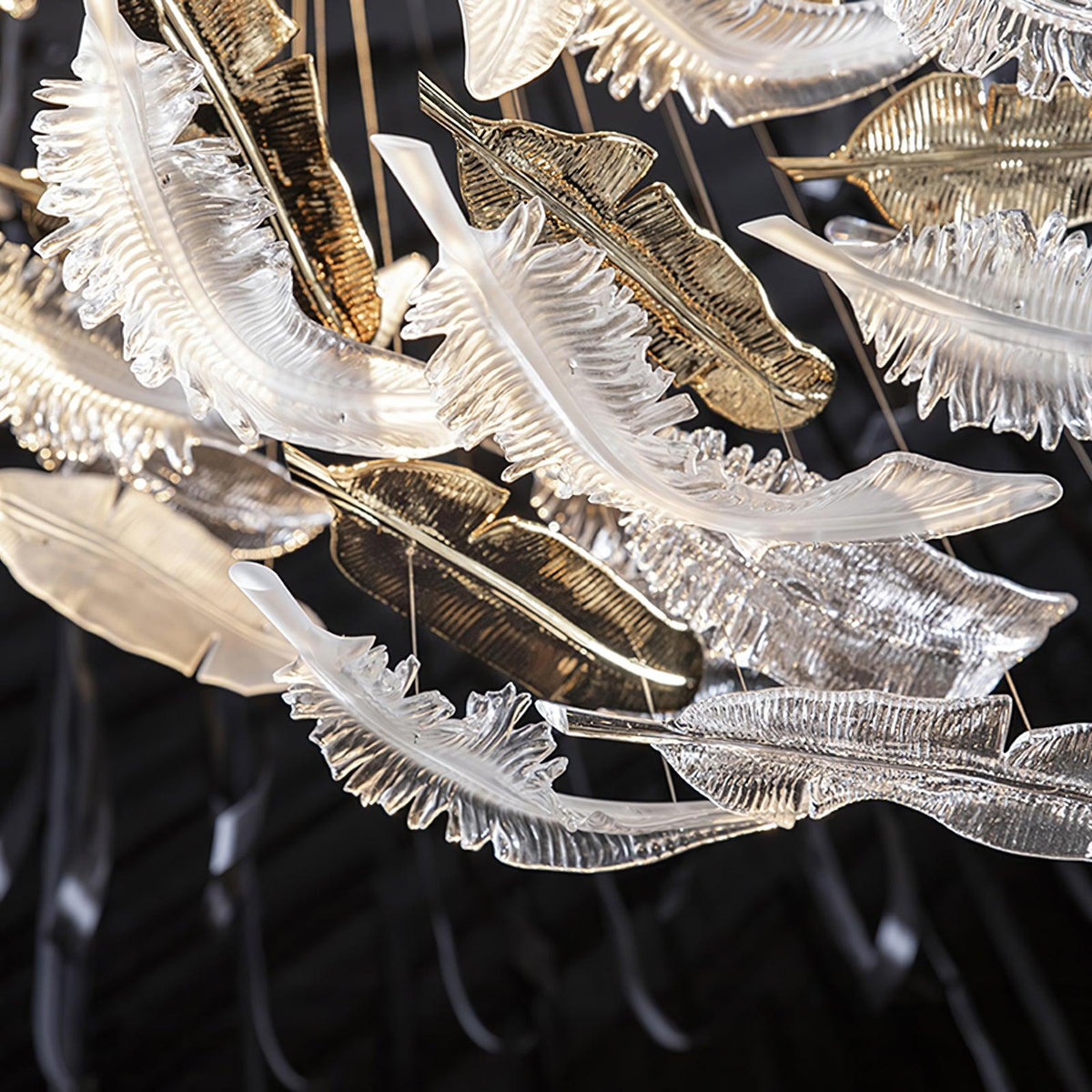 Glass Feathers Flying Chandelier — Modern LED Statement Pendant for Dining & Living Rooms