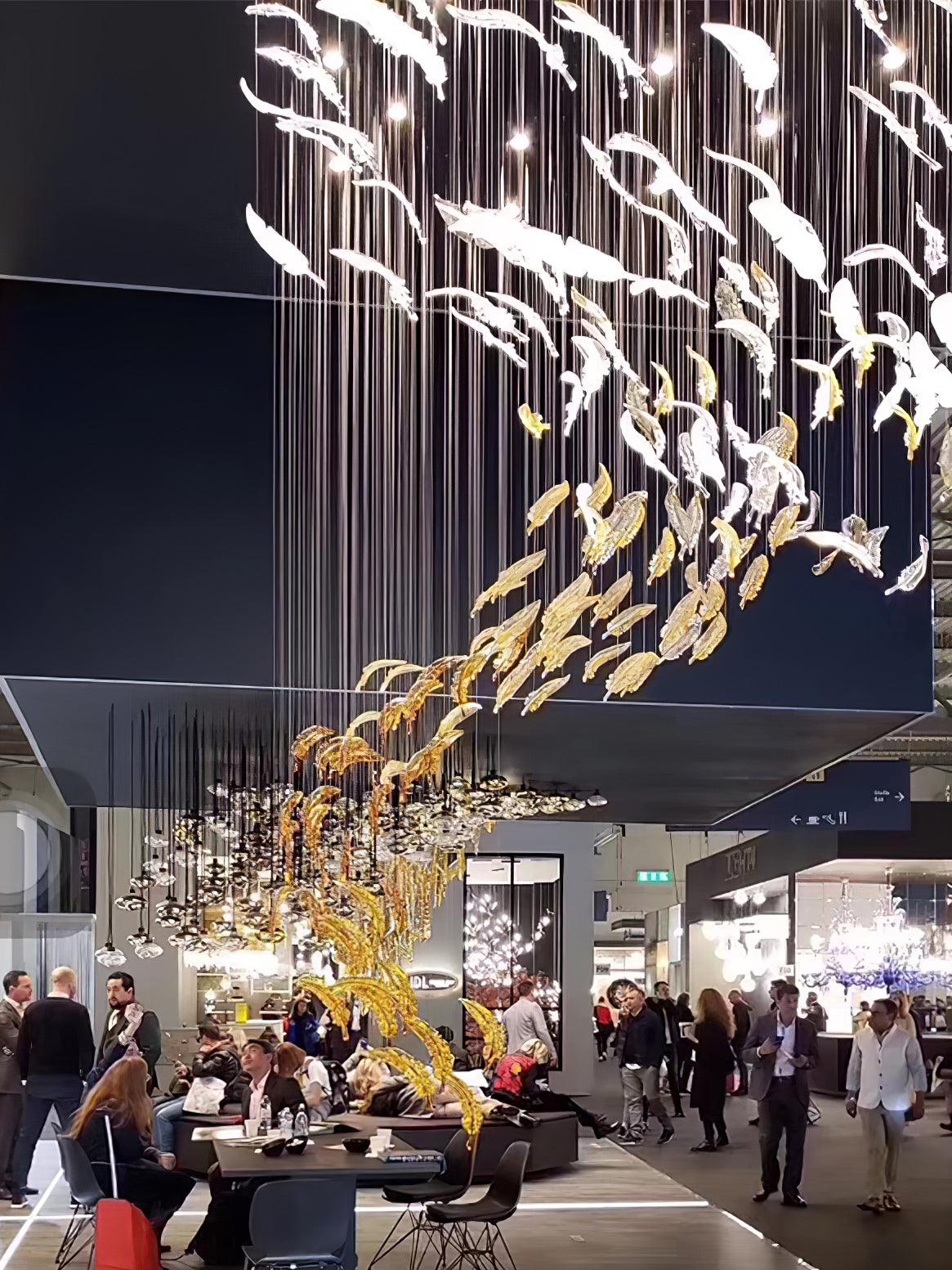 Glass Feathers Flying Chandelier — Modern LED Statement Pendant for Dining & Living Rooms