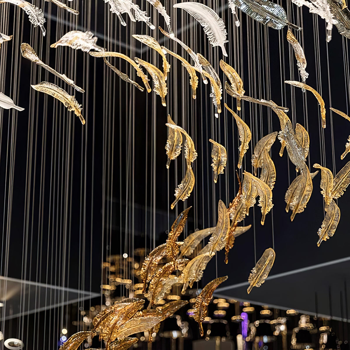 Glass Feathers Flying Chandelier — Modern LED Statement Pendant for Dining & Living Rooms