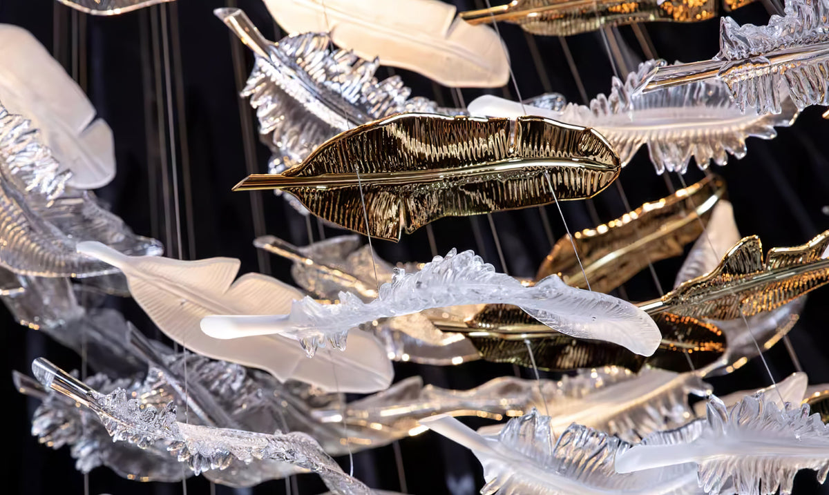 Glass Feathers Flying Chandelier — Modern LED Statement Pendant for Dining & Living Rooms