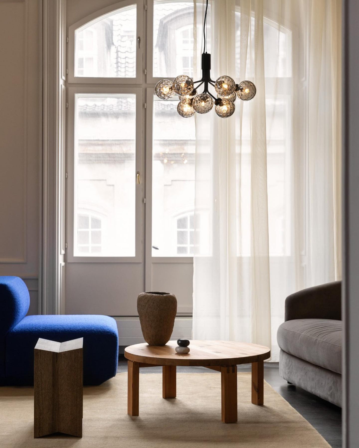 Artisan Glass Globe Cluster Chandelier in Brass or Black