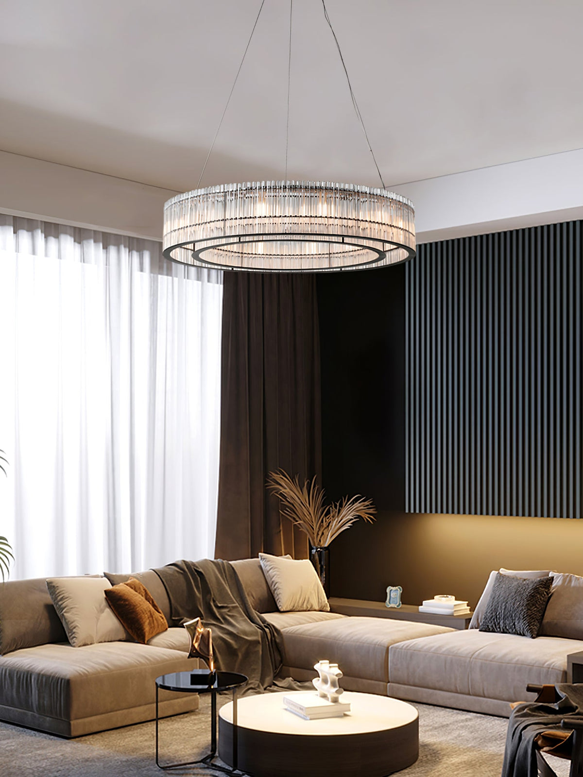 Modern Glass Tube Ring Chandelier for Dining Room and Living Room