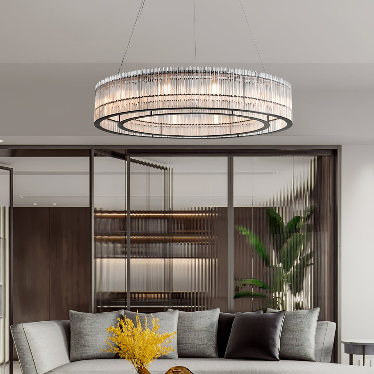 Modern Glass Tube Ring Chandelier for Dining Room and Living Room