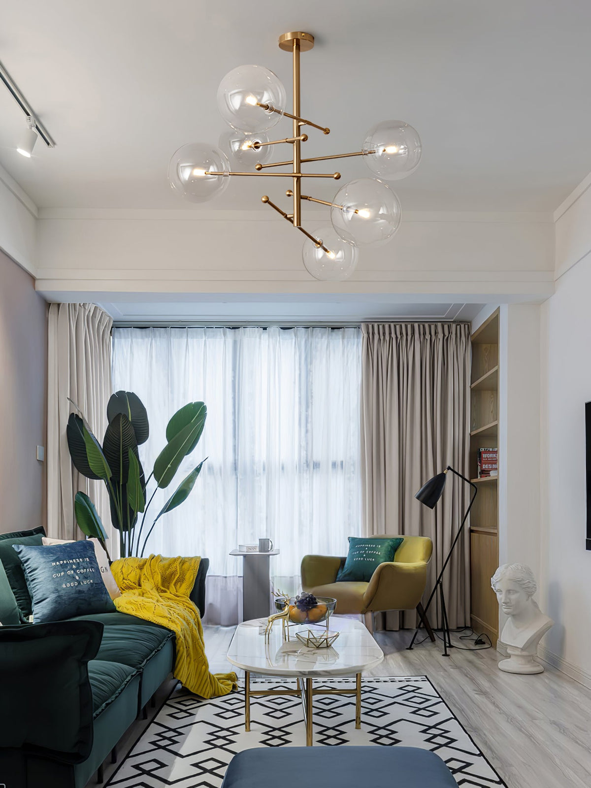 Artisan Glass Globe Mobile Chandelier in Gold, Black, or Chrome