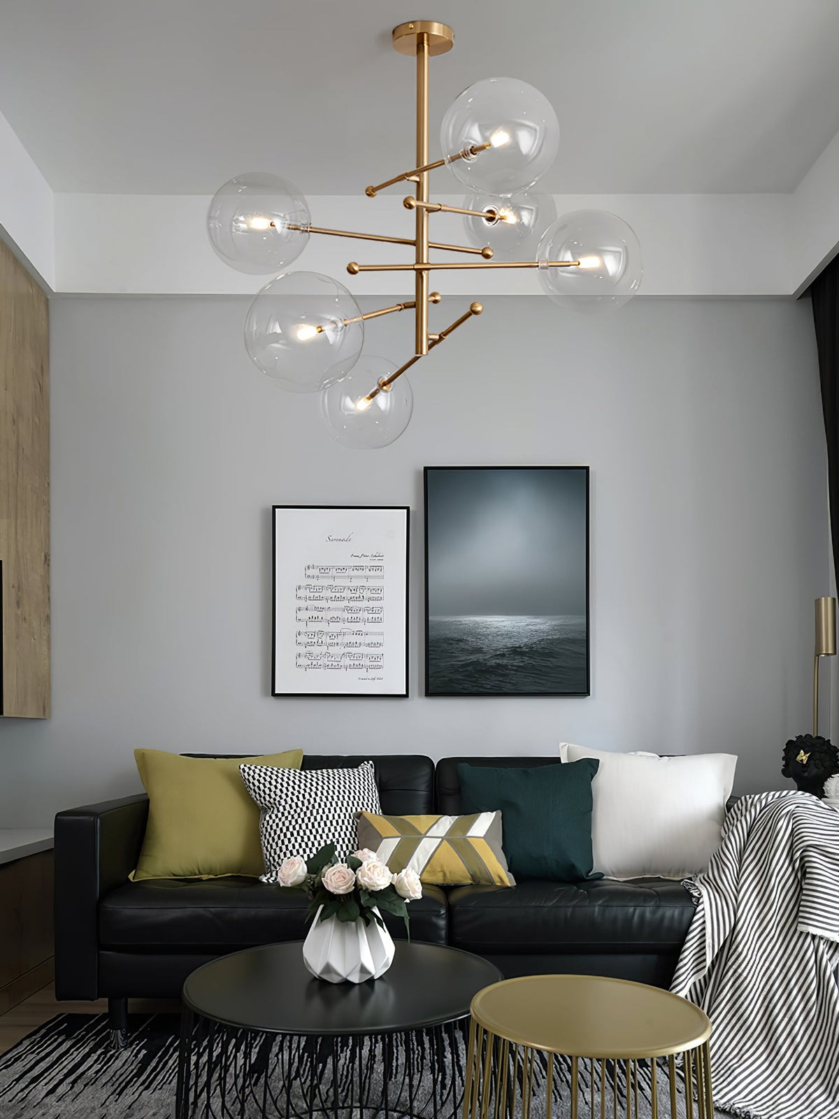 Artisan Glass Globe Mobile Chandelier in Gold, Black, or Chrome