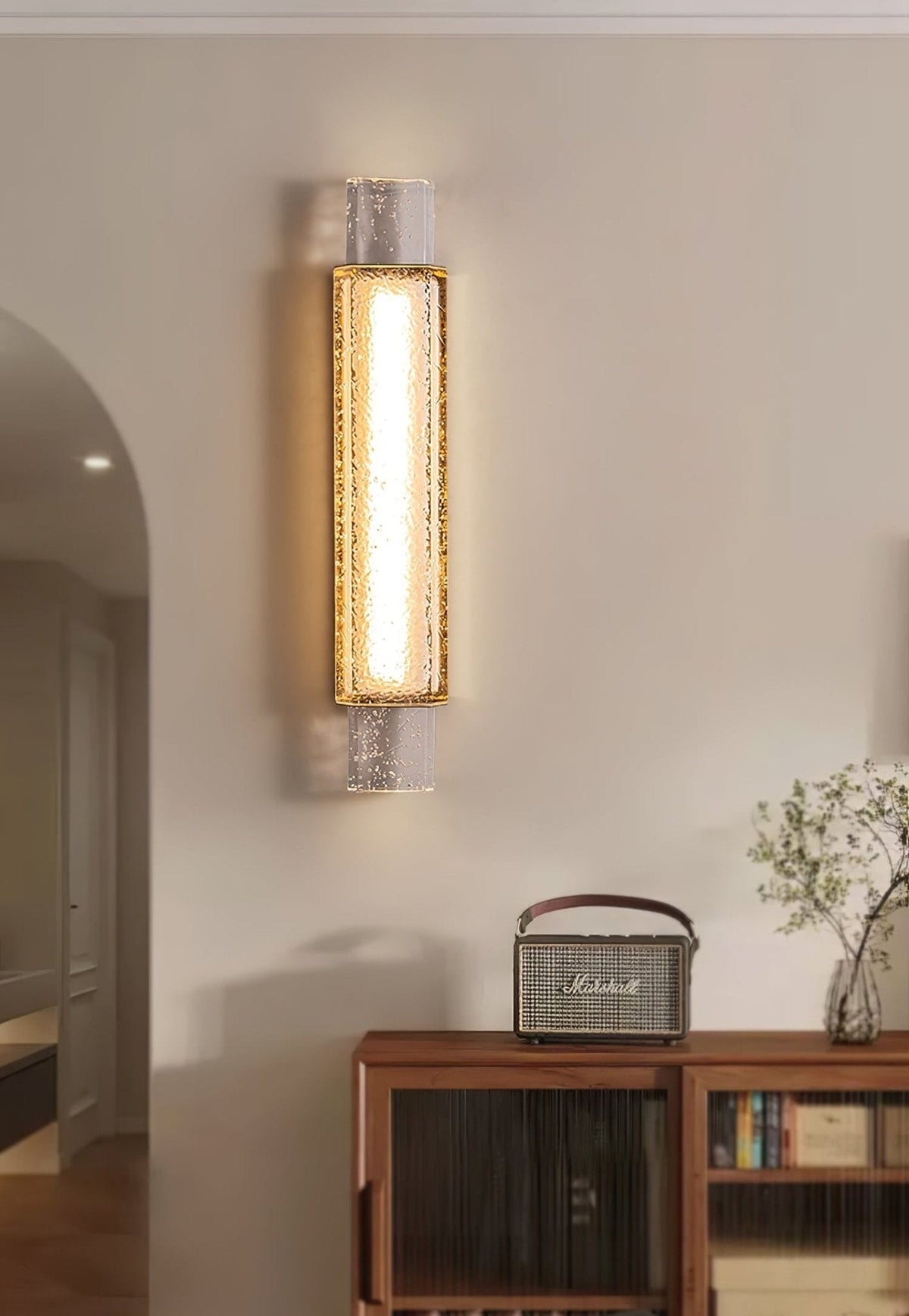 Glimmering Gold Wall Sconce with Textured Glass