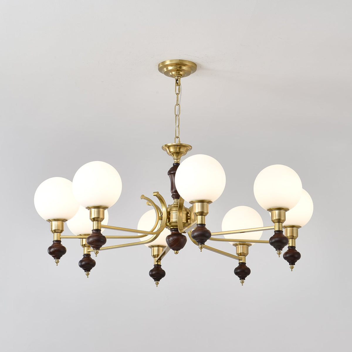 Globe Orb Chandelier – Modern Wood & Glass Pendant Light