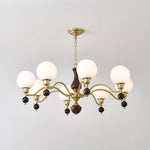 Globe Orb Walnut Wood Chandelier with Gold Accents